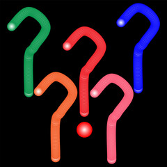 3D Spiral Colorful Question Marks on Black Background