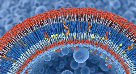 Closeup of a liposome structure with embedded proteins