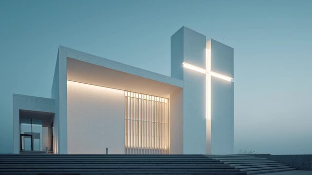 White Chapel with Illuminated Cross