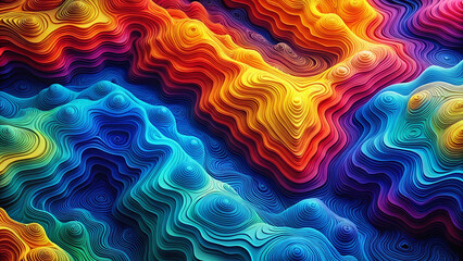 Vibrant topographic landscape with colorful layers brings dynamic energy to any project needing visual impact and modern creative aesthetic appeal