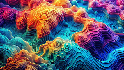 Vibrant topographic landscape with colorful contour lines creates a dynamic modern abstract, perfect for backgrounds, presentations, and eye-catching design projects