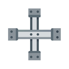 Gray metal cross construction on black background industrial concept