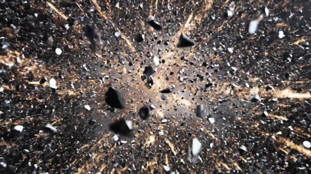 Exploding asteroid fragments scattering across deep cosmic space background