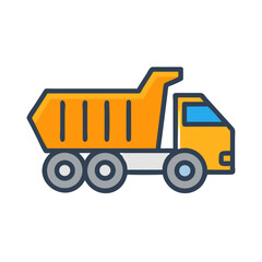 Flat icon style yellow and blue dump truck