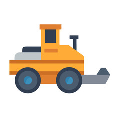 Cartoon style road roller vehicle on black background