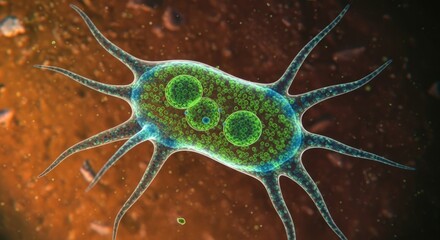 Microscopic view of a singlecelled organism with spiky arms