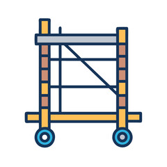 Mobile scaffolding platform with wheels on dark background