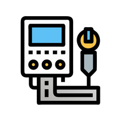 Stylized icon of measurement machine with probe and display