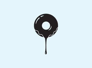 Bold Black Doughnut Silhouette with Thick Drip Isolated on White
