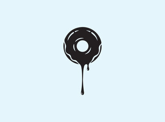 Artistic Black Silhouette Doughnut with Single Drip Isolated on White
