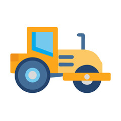 Simple flat vector illustration of heavy construction roller truck