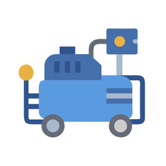 Isolated blue air compressor on wheels with yellow knobs