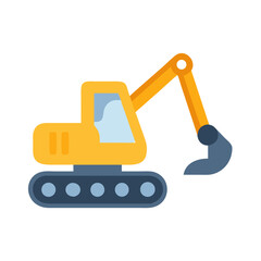 Flat vector excavator illustration against a solid black background