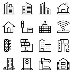 Obraz premium Smart city and real estate Sector vector icon set with clean pixel perfect designs that are editable scalable and ideal for web, apps, print and branding across all creative industries