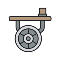 Simple flat illustration of medieval wheelbarrow, gray and brown