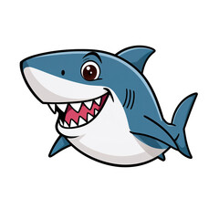 Fototapeta premium Cartoon shark with a playful grin against stark black creating striking visuals