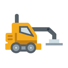 Stylized yellow machine with gray elements against black background