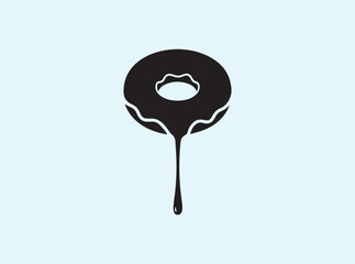 Black Silhouette Doughnut with Falling Drip Isolated on Clean Background
