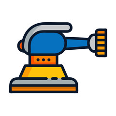 Stylized blue and yellow sanding machine icon on black