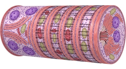 Crosssection of a muscle fiber showing myofibrils and nuclei