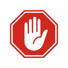 Obraz premium Stop Hand Sign in Red Octagon Shape Vector Illustration