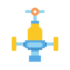 Stylized yellow and blue valve illustration on black background