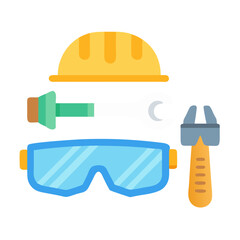 Vector illustration of construction safety equipment and hand tools