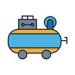 Minimalist blue and yellow toy train illustration on black