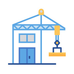 Construction crane lifting block flat design vector illustration