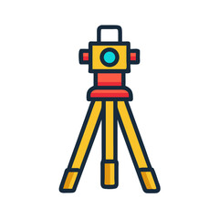 Stylized theodolite illustration on a tripod against a black background