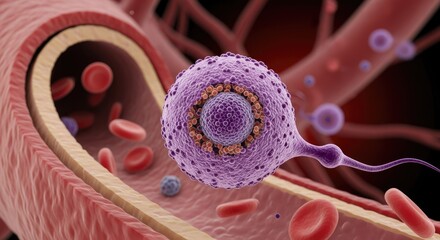 Human egg cell fertilized by sperm in a blood vessel