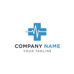 Medical cross logo with heartbeat line for healthcare company branding.