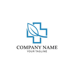 Natural healthcare logo design with a blue medical cross and leaf symbol.