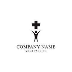 Medical Logo Design Featuring a Person Under a Health Cross Symbol.