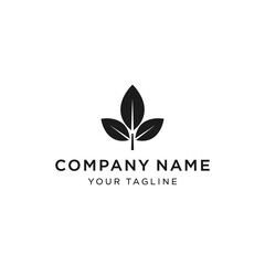 Minimalist Black Three Leaf Plant Logo Design on White Background.