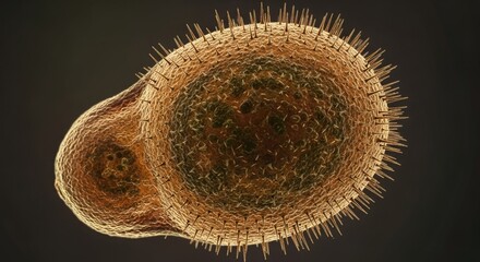 Closeup of a spherical microorganism with textured surface