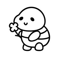 Charming turtle holding a flower in black and white