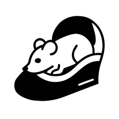Mouse in a shoe in black and white style