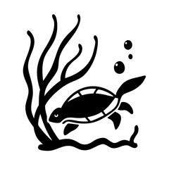 Sea turtle swimming near seaweed