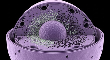 3d rendering of a human egg cell with nucleus and surrounding cells
