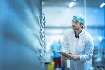 Worker in a clean production environment conducting inspections Highlights of quality assurance...