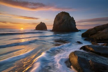 Golden Hour Light Shimmering on Ocean Waves