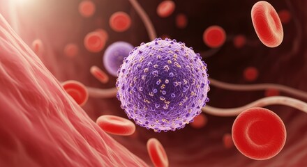 Microscopic view of a white blood cell and red blood cells