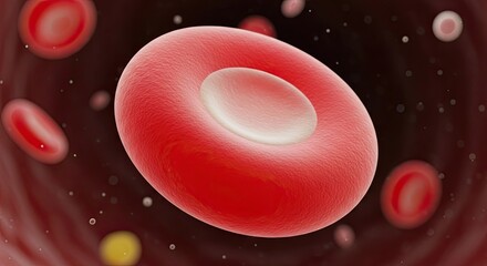Closeup of a red blood cell in a blood vessel