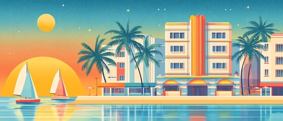 Obraz premium coastal scene under neon dusk