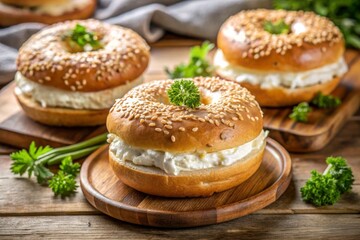 Fresh bagels with cream cheese