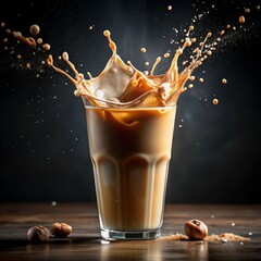 Iced coffee with milk splash freeze frame