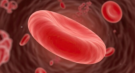 Closeup of a red blood cell flowing through a blood vessel