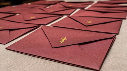 Elegant invitation envelopes display event preparation indoor setting close-up view invitation concept for gatherings