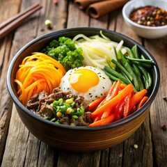 Korean bibimbap in traditional bowl high resoluti